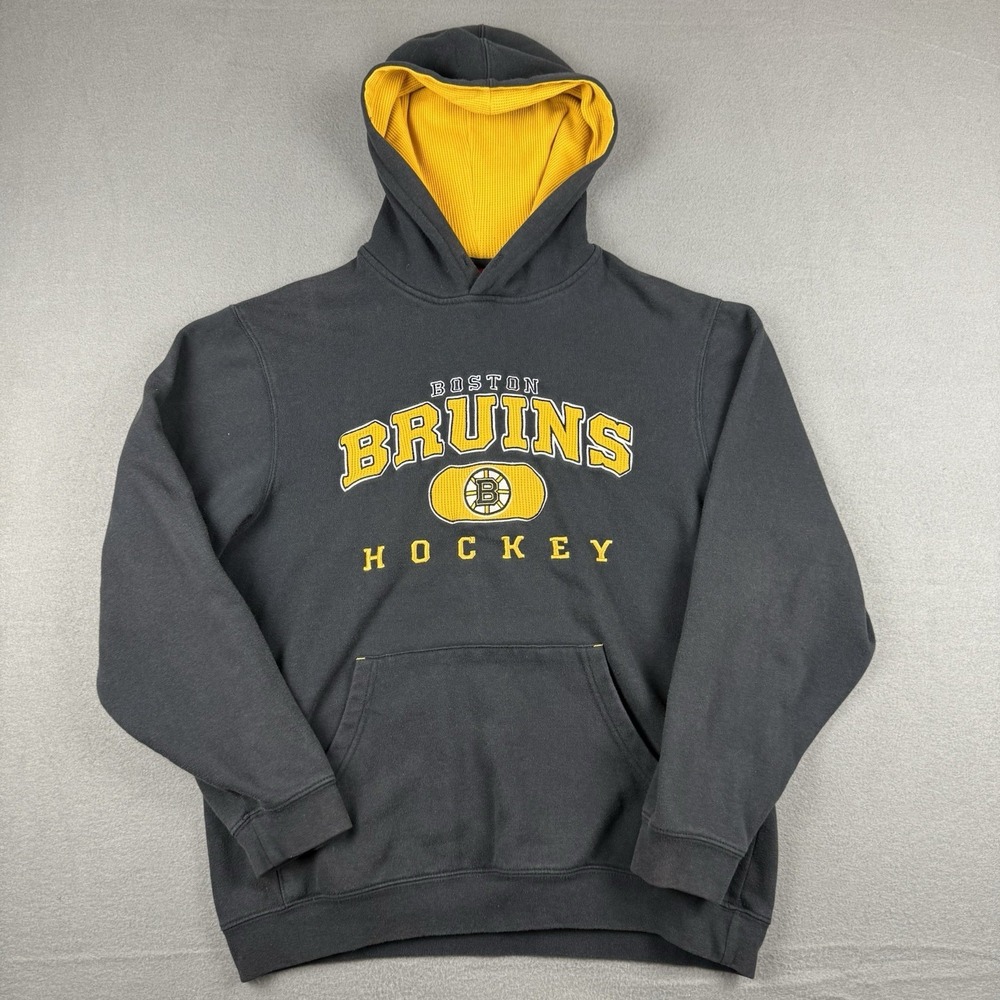 BOSTON BRUINS REEBOK Face Off Sweatshirt Hoodie Mens Medium‎ NHL Hockey Waffle